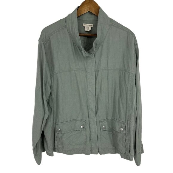 Christian Siriano NY Linen Blend Snap Front Medium Green Utility Jacket Size 3X - Picture 1 of 11